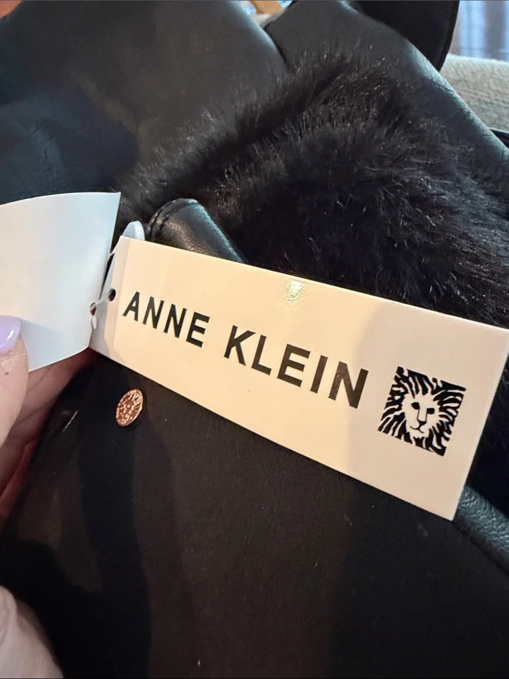 NWT - Anne Klein - Womans Classic Black Suede Gloves with Faux Leather Palms